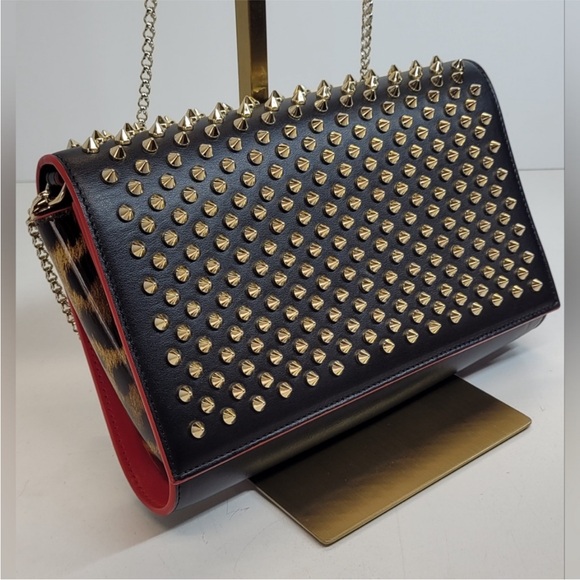 Christian Louboutin Tri Black & Leopard & Gold Studded Clutch / Shoulder Bag - Picture 2 of 12